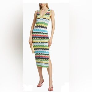 Milly Women's Zigzag Rib-Knit Multi-Stripe Midi Dress size Medium